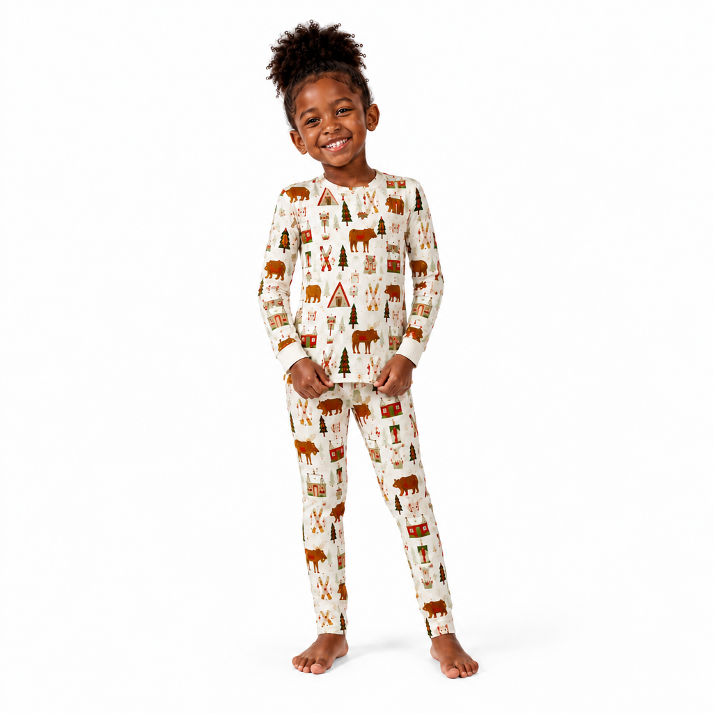 North Woods Bamboo PJs for kids, a PIKA holiday print