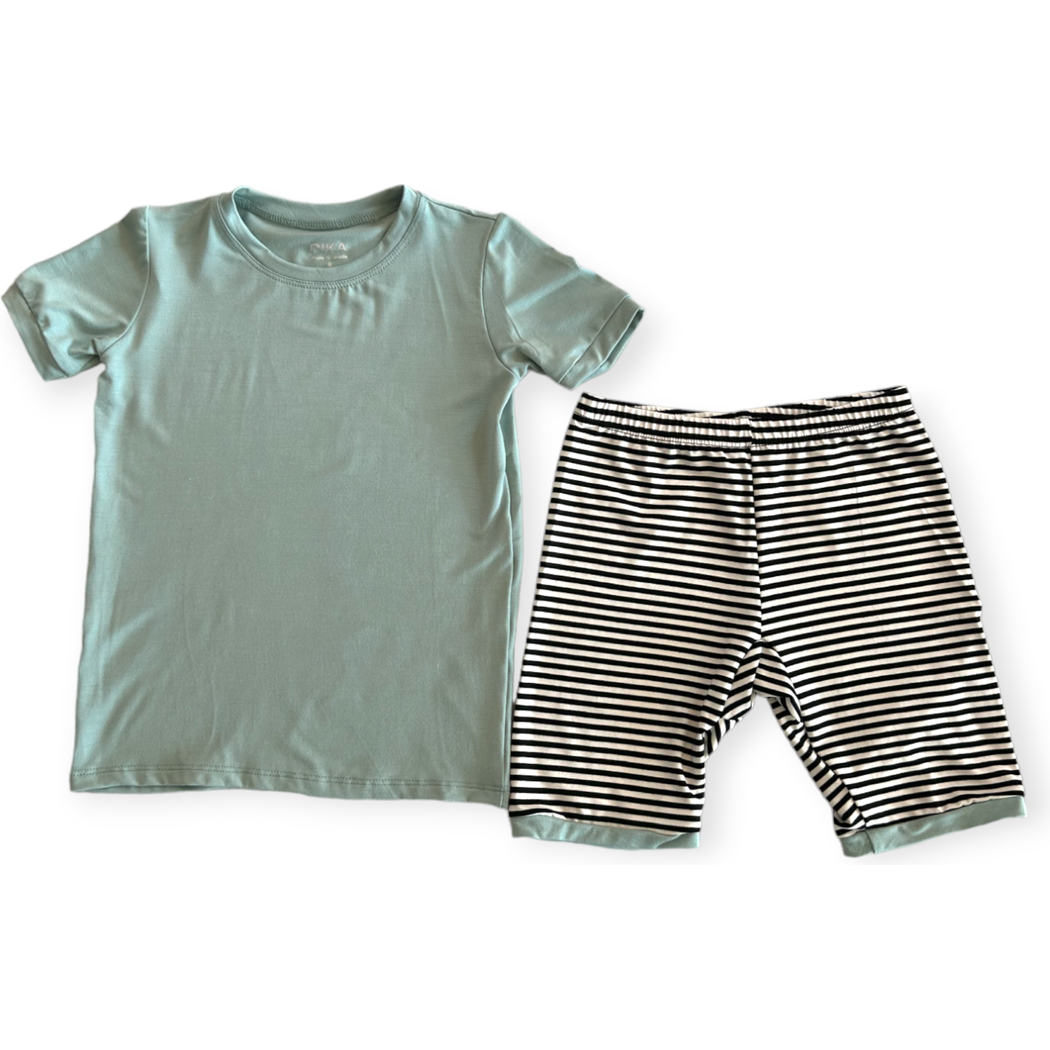 Mint Stripe Bamboo Shorties PJ Set