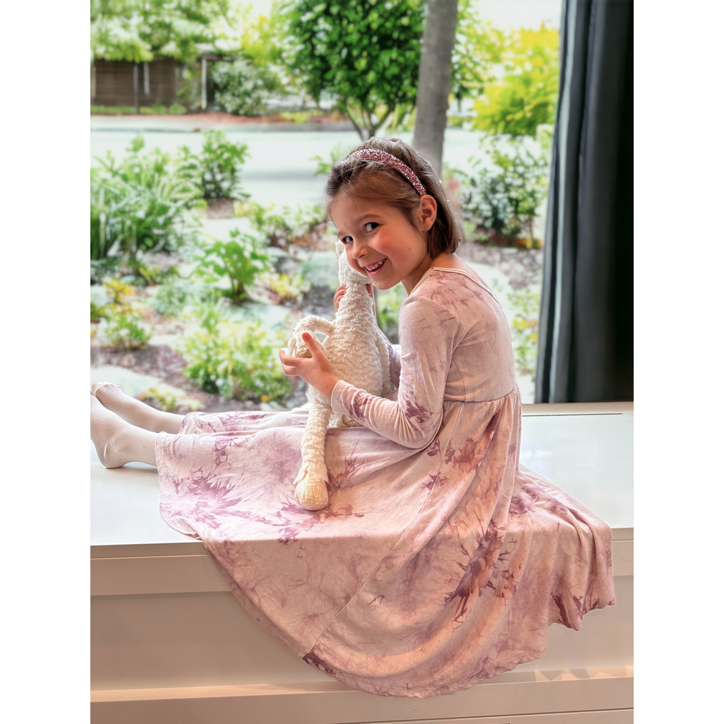 Elderberry Tie Dye Kids Long Sleeve Twirl Dress