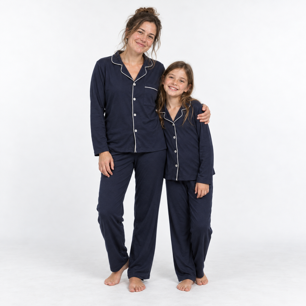 Navy Women and Teen Button-Down Lounge Set
