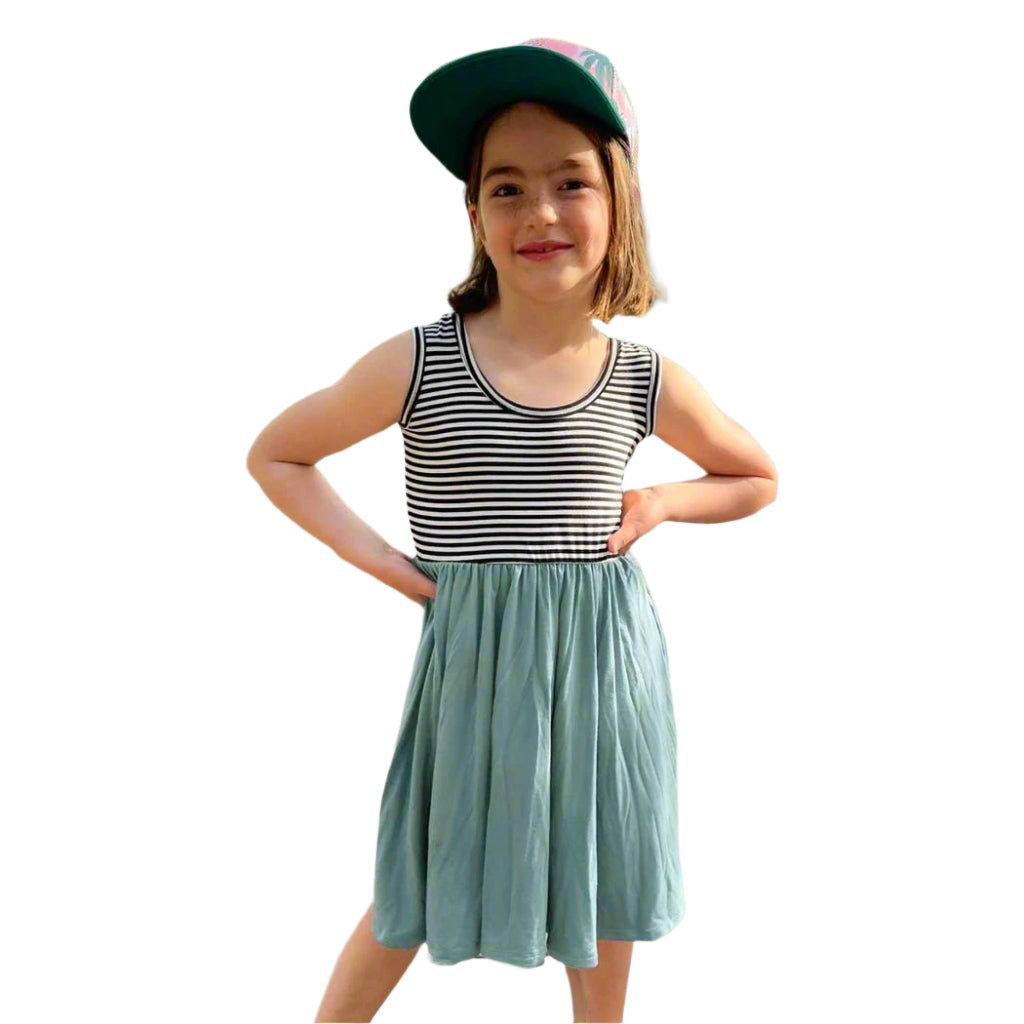 Mint Stripe Kids Tank Twirl Dress