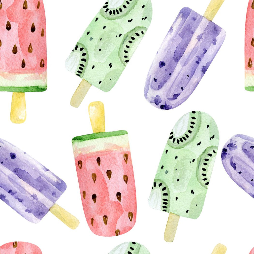 Popsicle print close-up: watercolour popsicles on white