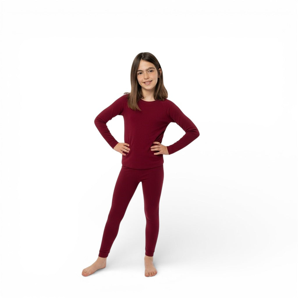 Red Kids Merino Wool & Tencel Base Layer Set