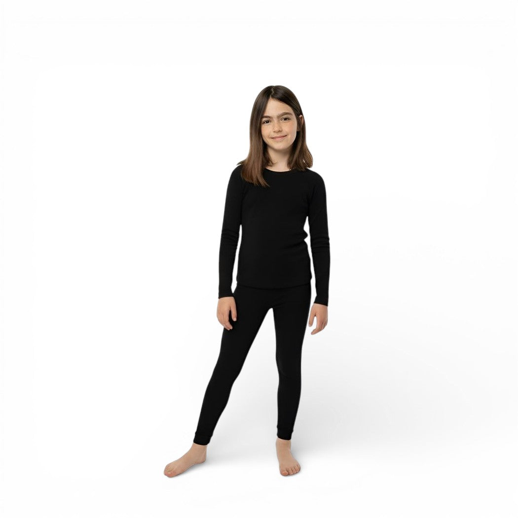 Black Kids Merino Wool & Tencel Base Layer Set