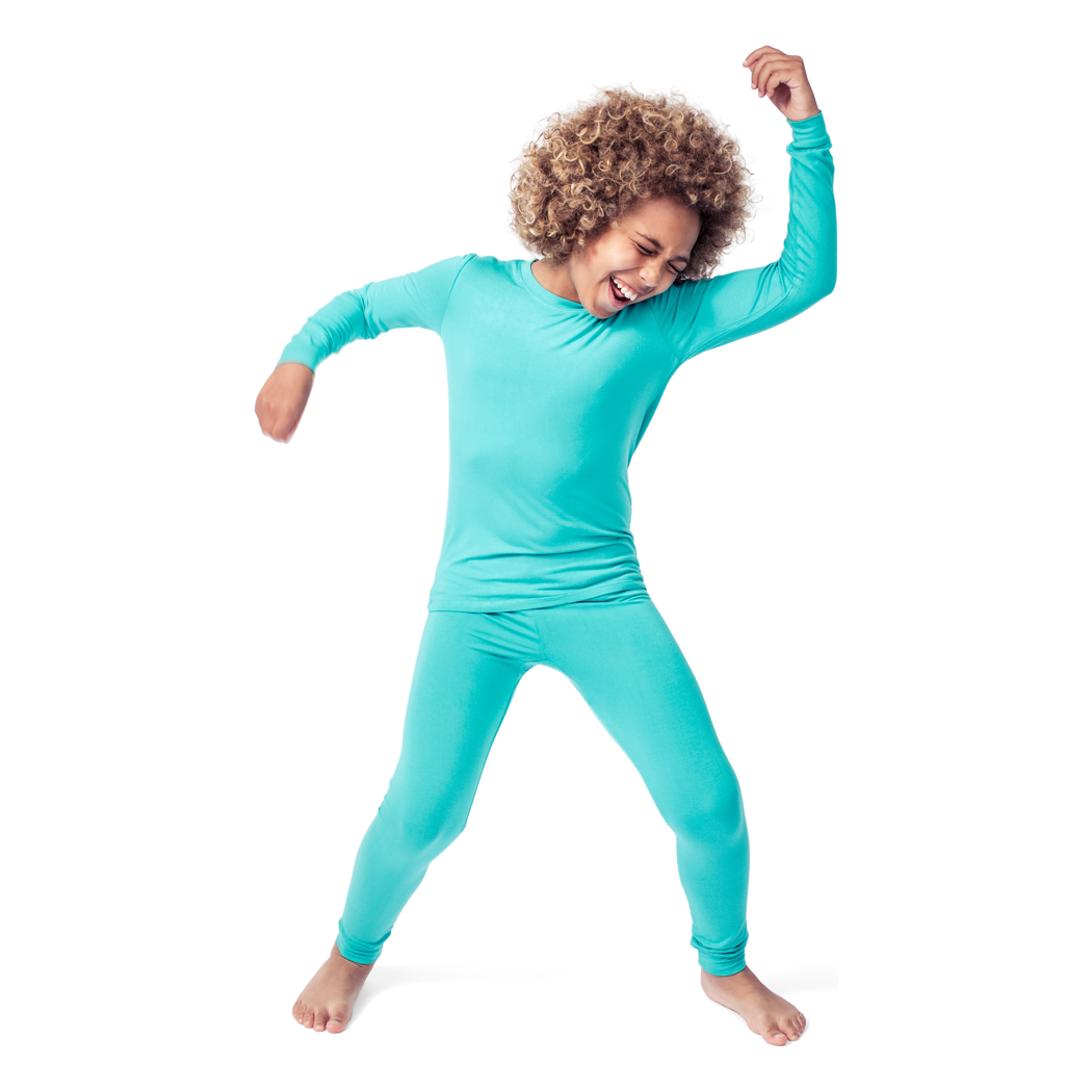 Boy wearing Bahamas Kids Bamboo PJs in blue, front view
