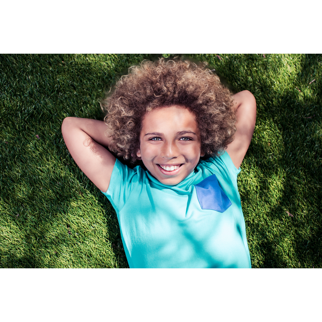 Boy wearing Bahamas Kids T-Shirt in blue, lifestyle photo