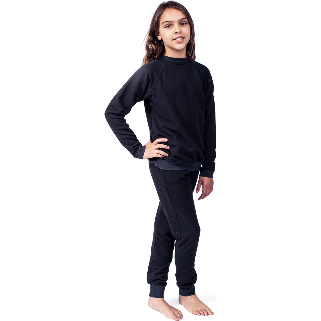 Girl wearing Black Kids Crewneck, front view
