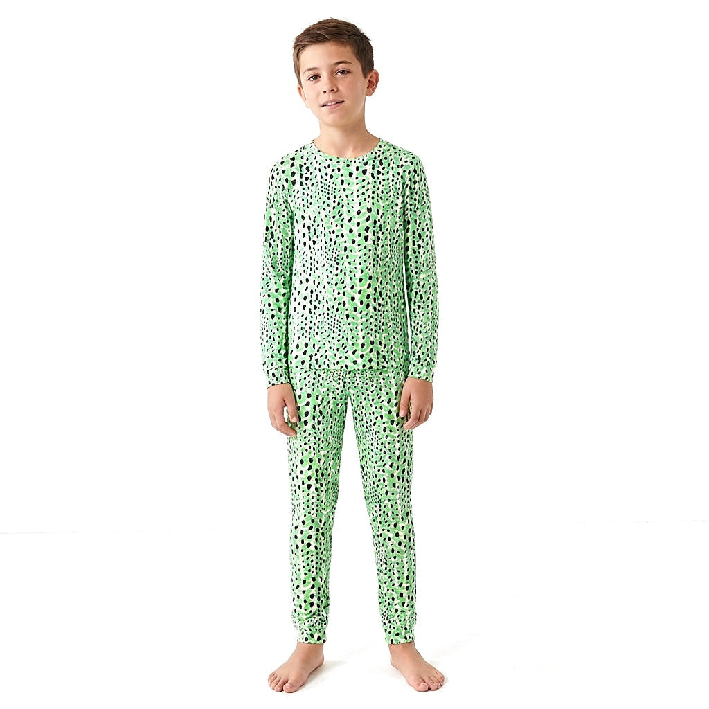 Second boy wearing Cactus Bamboo PJs, front view