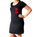 Woman wearing Canadian Plaid Women's Nightie in red, front view