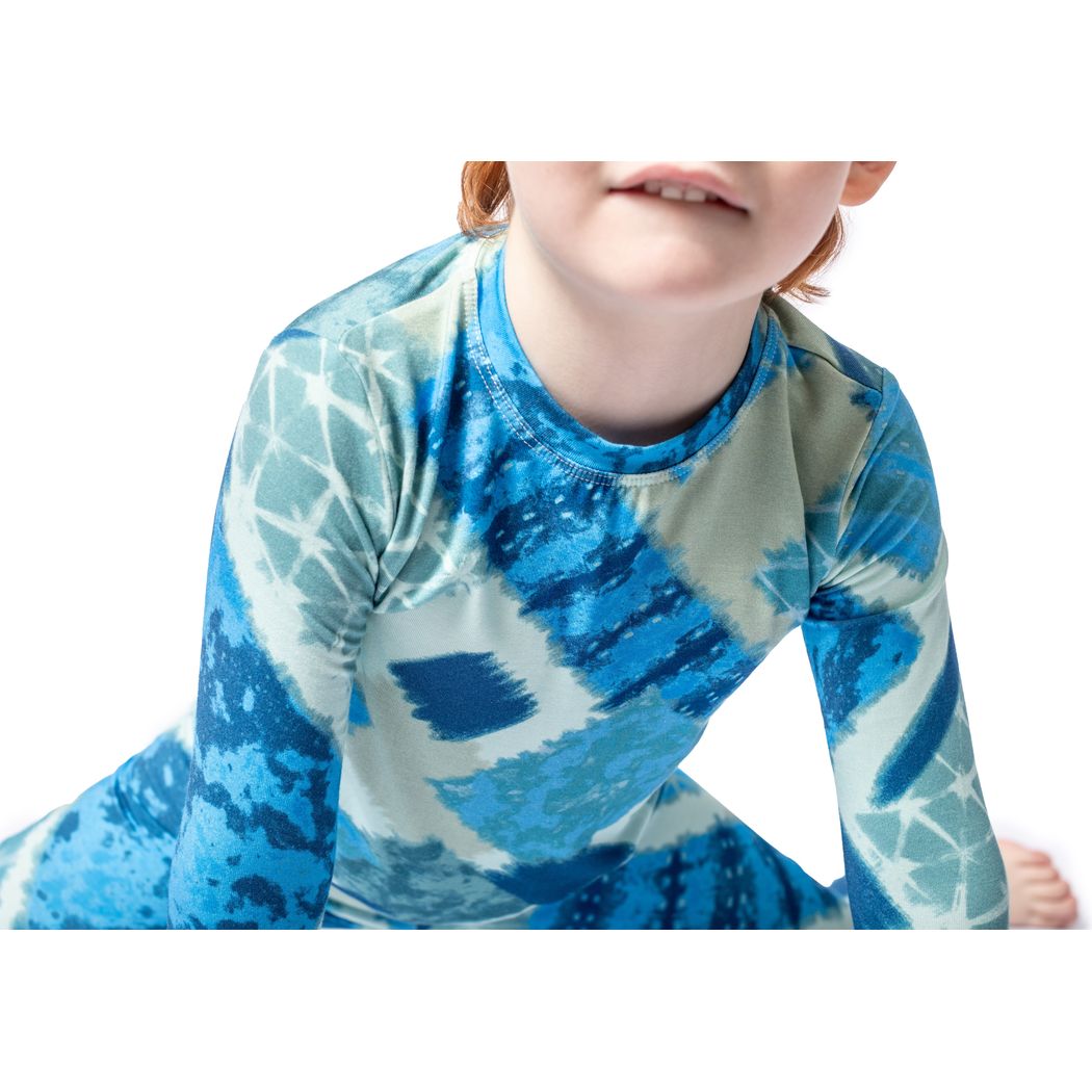 Close-up detail of child wearing Cosmic Kids Bamboo PJs in blue