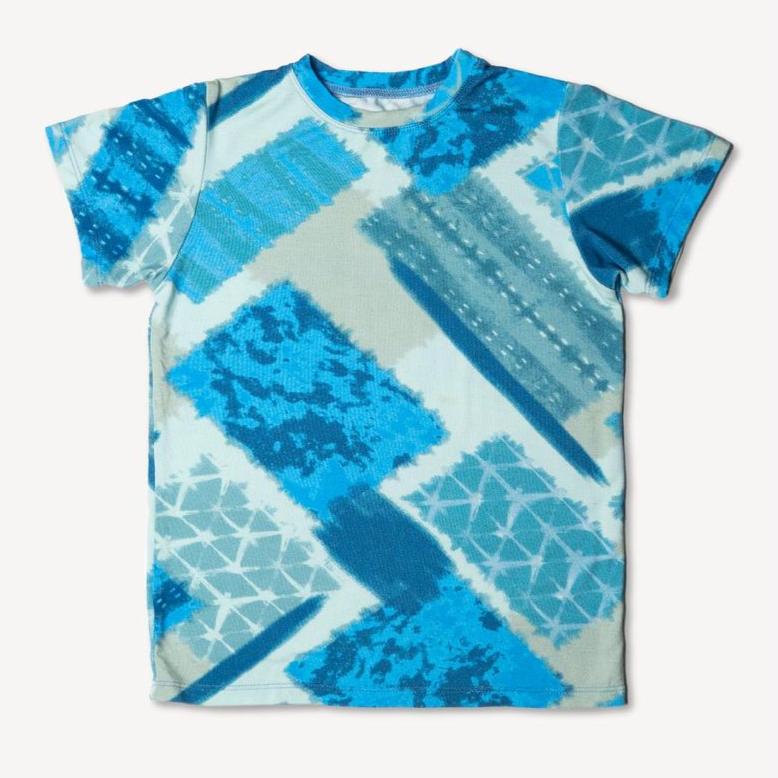 Cosmic Kids T-Shirt in blue laid flat on a white background