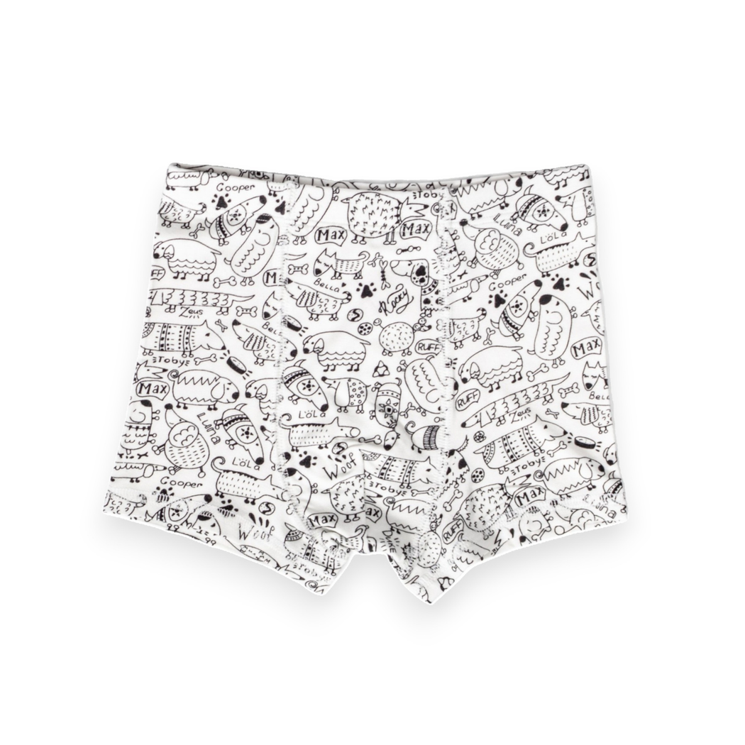 Dog Show Boys Underwear 2-pack in neutral tones laid flat on a white background