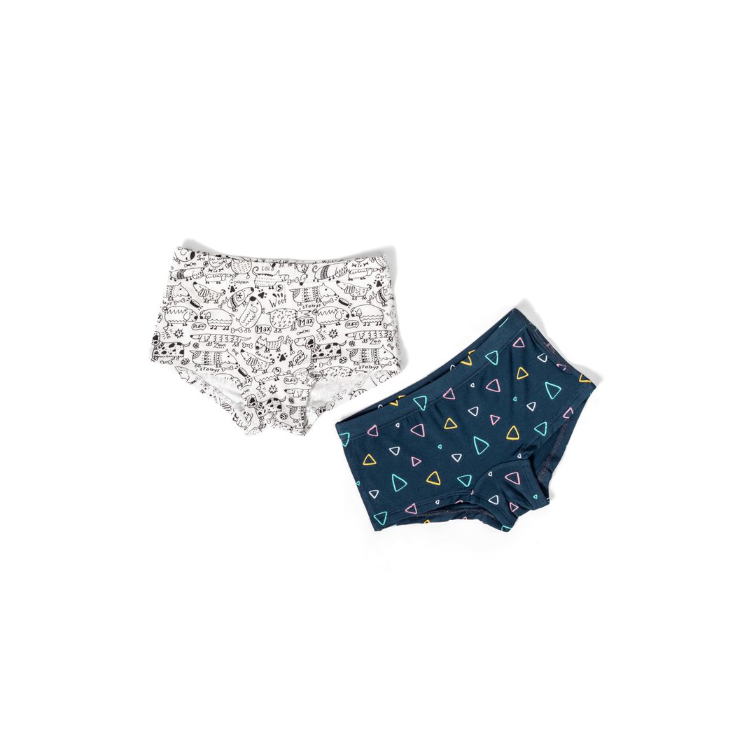 Dog Show Girls Underwear 2-pack in neutral tones laid flat on a white background