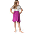 Girl wearing Dot Fuchsia Twirl Dress in pink, front view