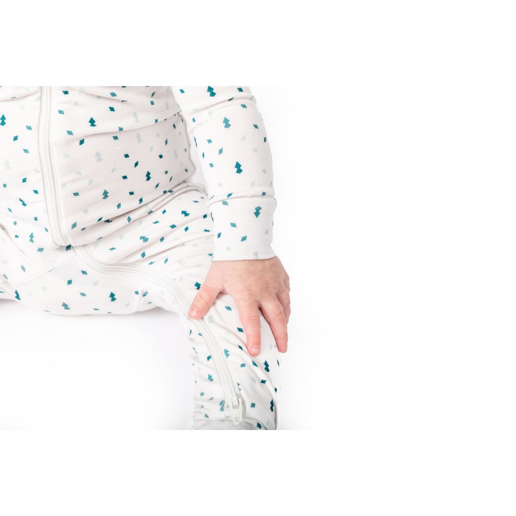 Close-up detail of baby wearing Evermint Bamboo Zip Sleeper
