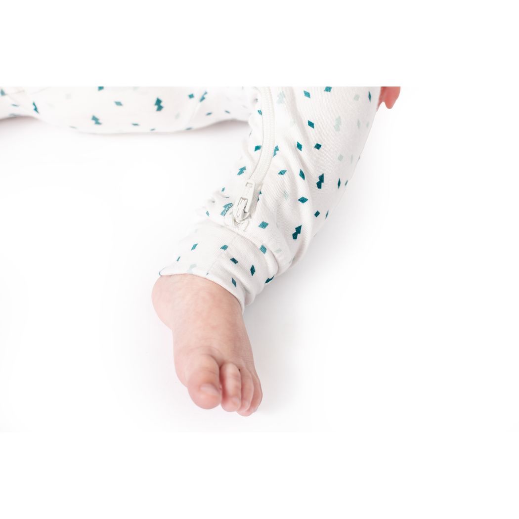 Close-up detail of baby wearing Evermint Bamboo Zip Sleeper