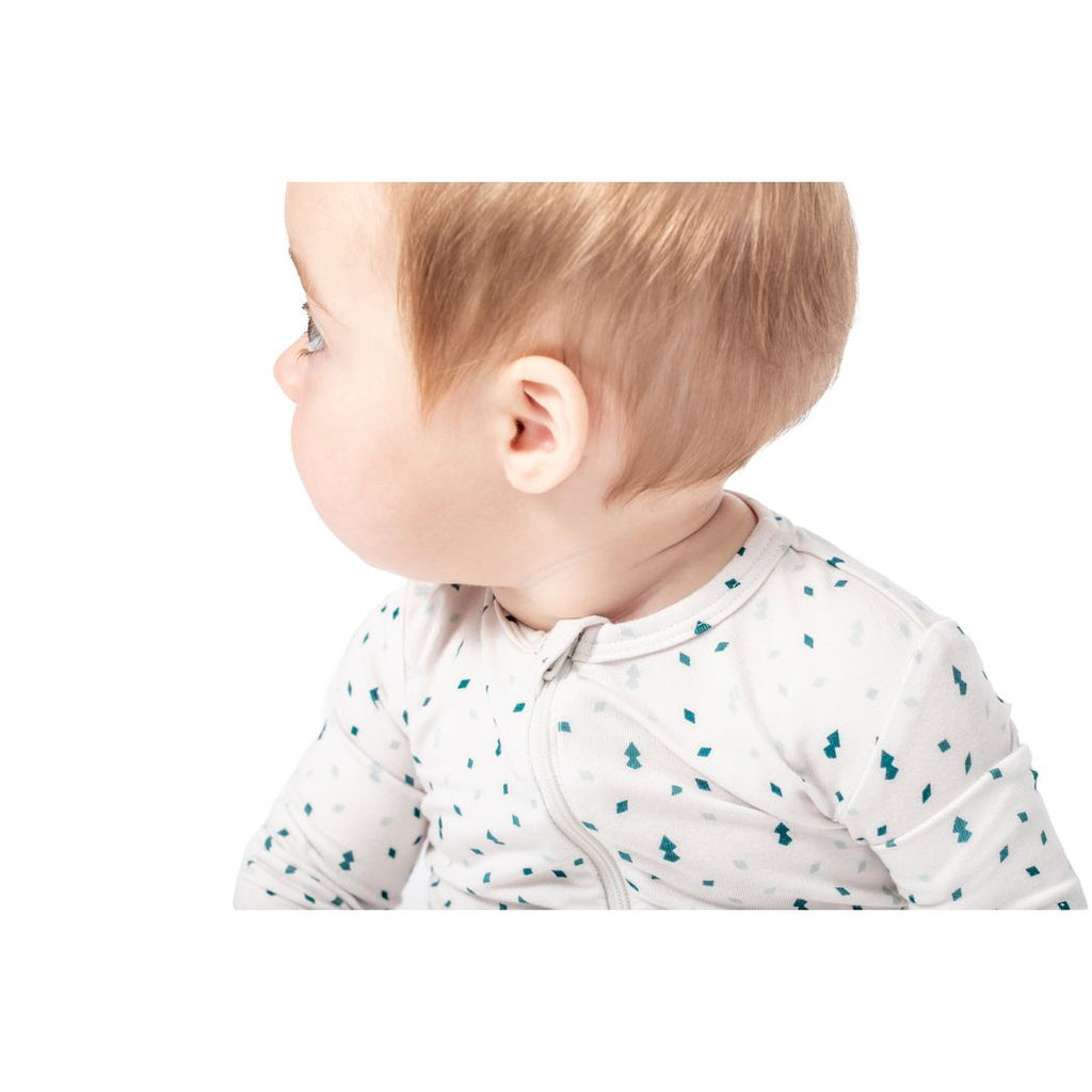 Close-up detail of baby wearing Evermint Bamboo Zip Sleeper