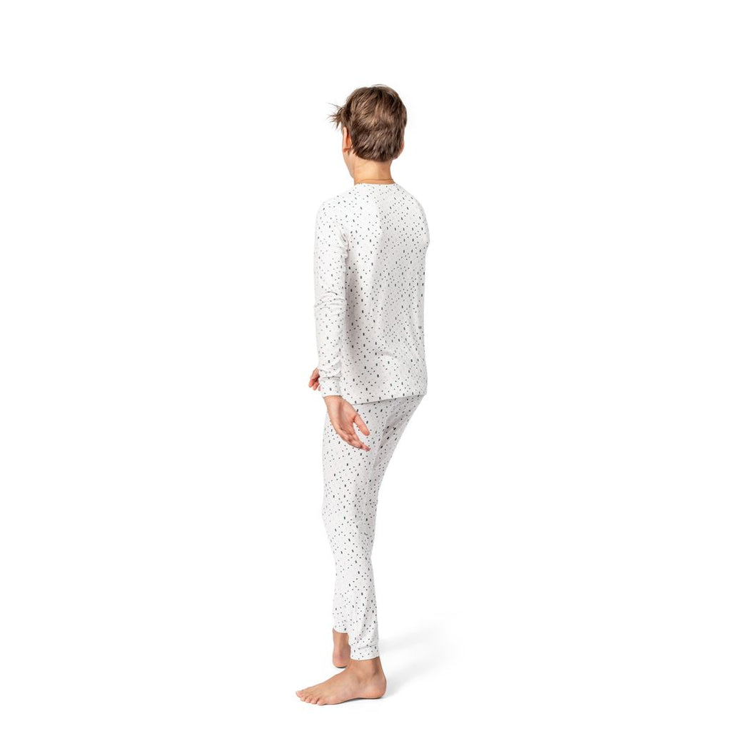 Boy wearing Evermint Kids Bamboo PJs, back view