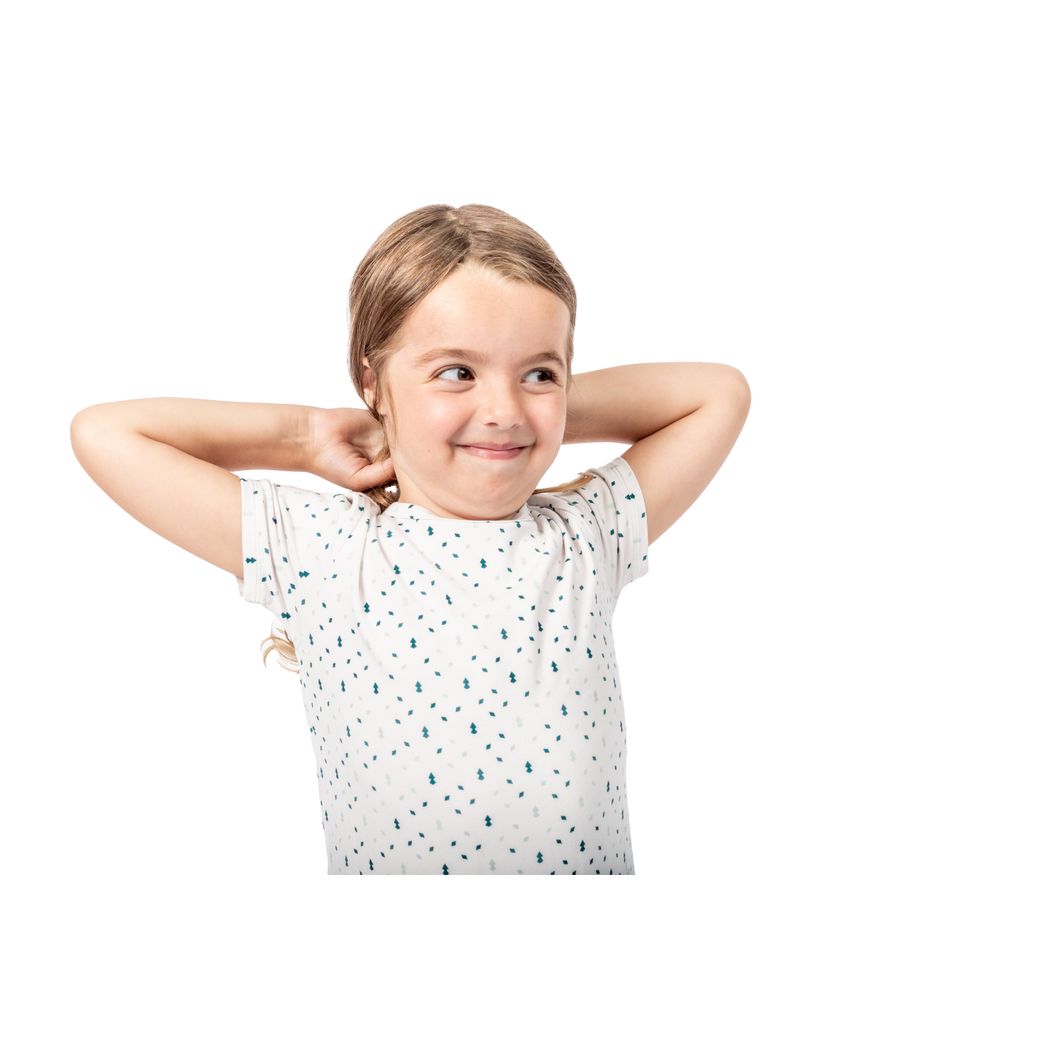 Close-up detail of girl wearing Evermint Kids Snuggle Dress