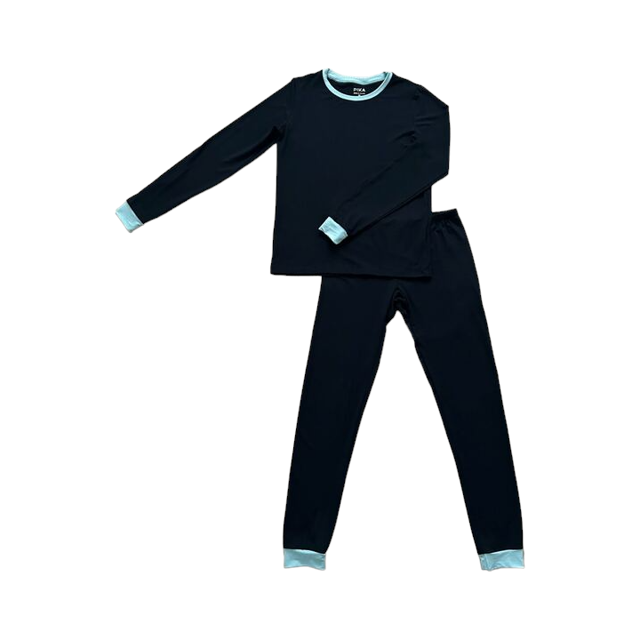 Black + Mint Trim Kids Bamboo PJs