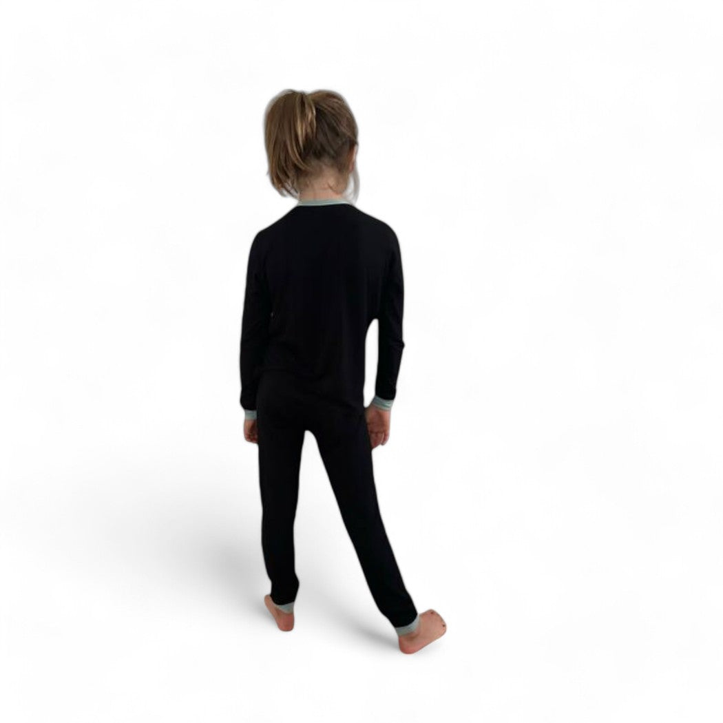 Black + Mint Trim Kids Bamboo PJs