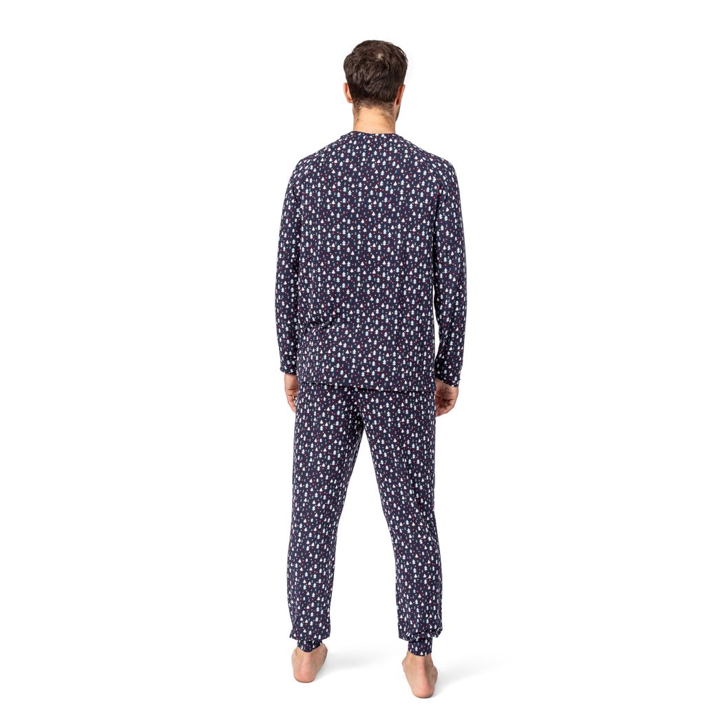 Man wearing Midnight Pines Men's Lounge Set in navy, back view