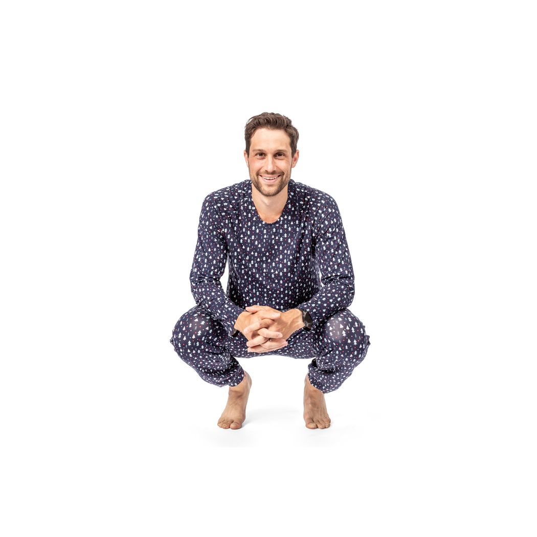 Man wearing Midnight Pines Men's Lounge Set in navy, front view
