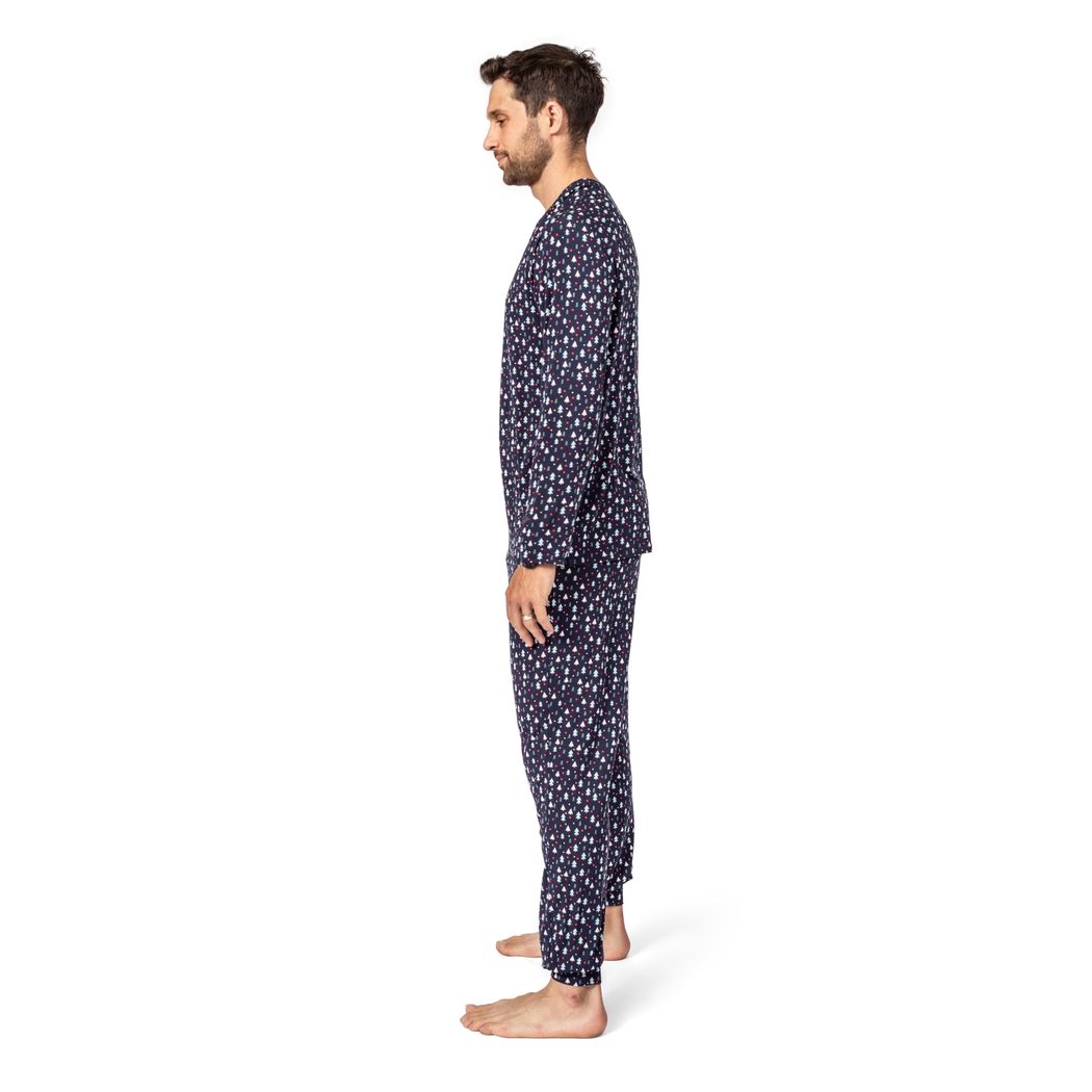 Man wearing Midnight Pines Men's Lounge Set in navy, side view