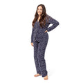 Woman wearing Midnight Pines Women's Lounge Set in navy, front view