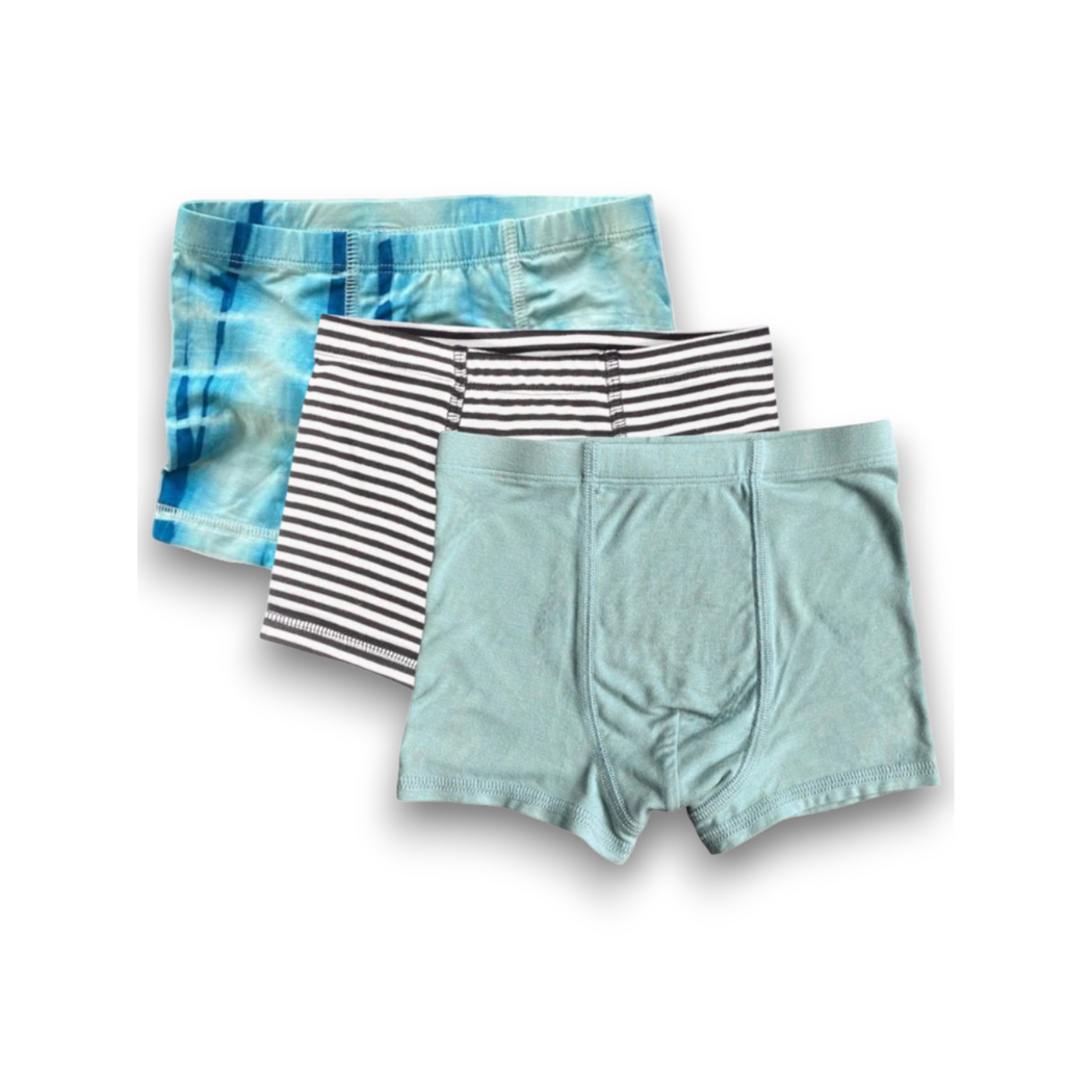 Mykonos Boys Underwear 3-pack in blue laid flat on a white background