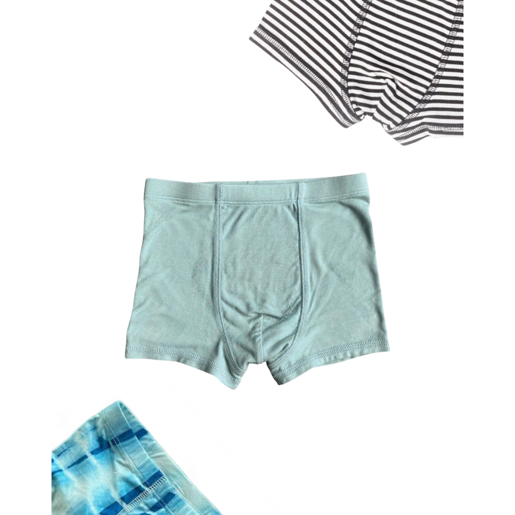 Mykonos Boys Underwear 3-pack in blue laid flat on a white background