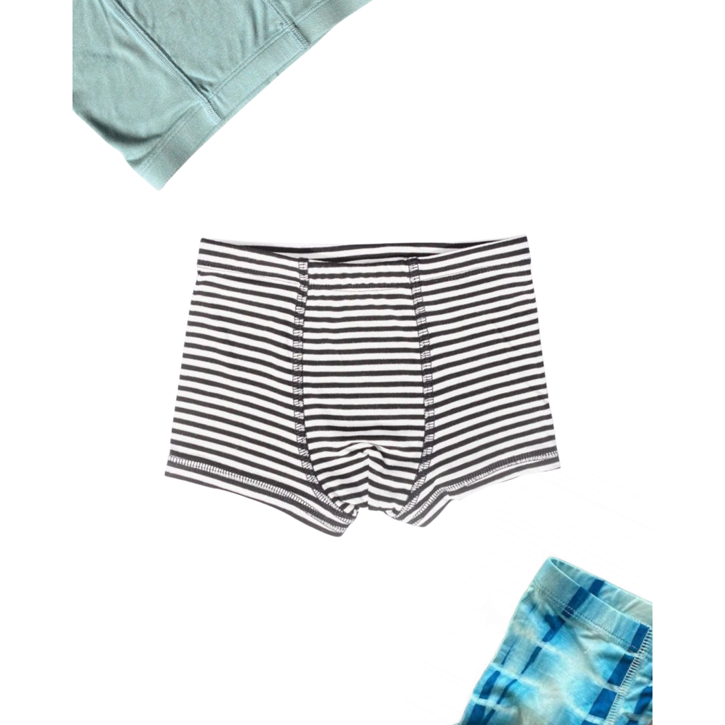 Mykonos Boys Underwear 3-pack in blue laid flat on a white background