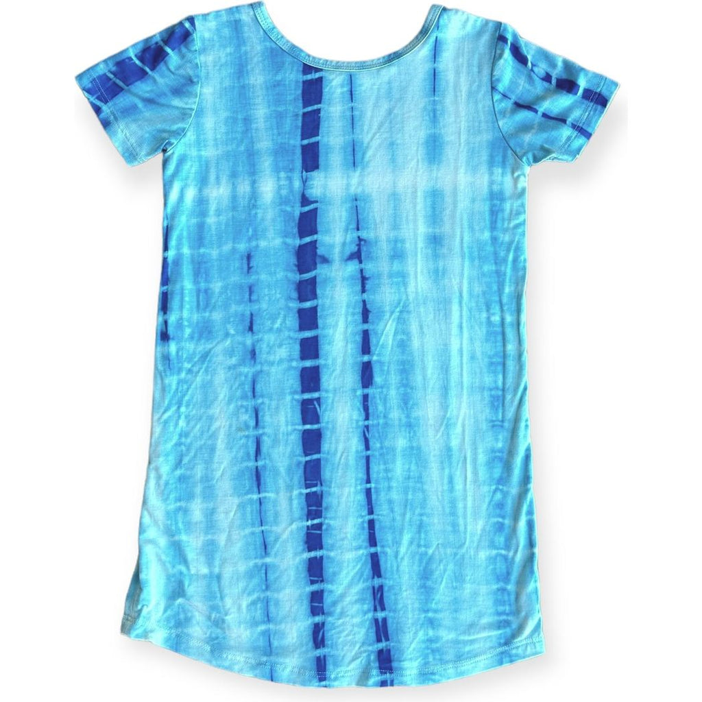 Mykonos Kids Snuggle Dress in blue laid flat on a white background