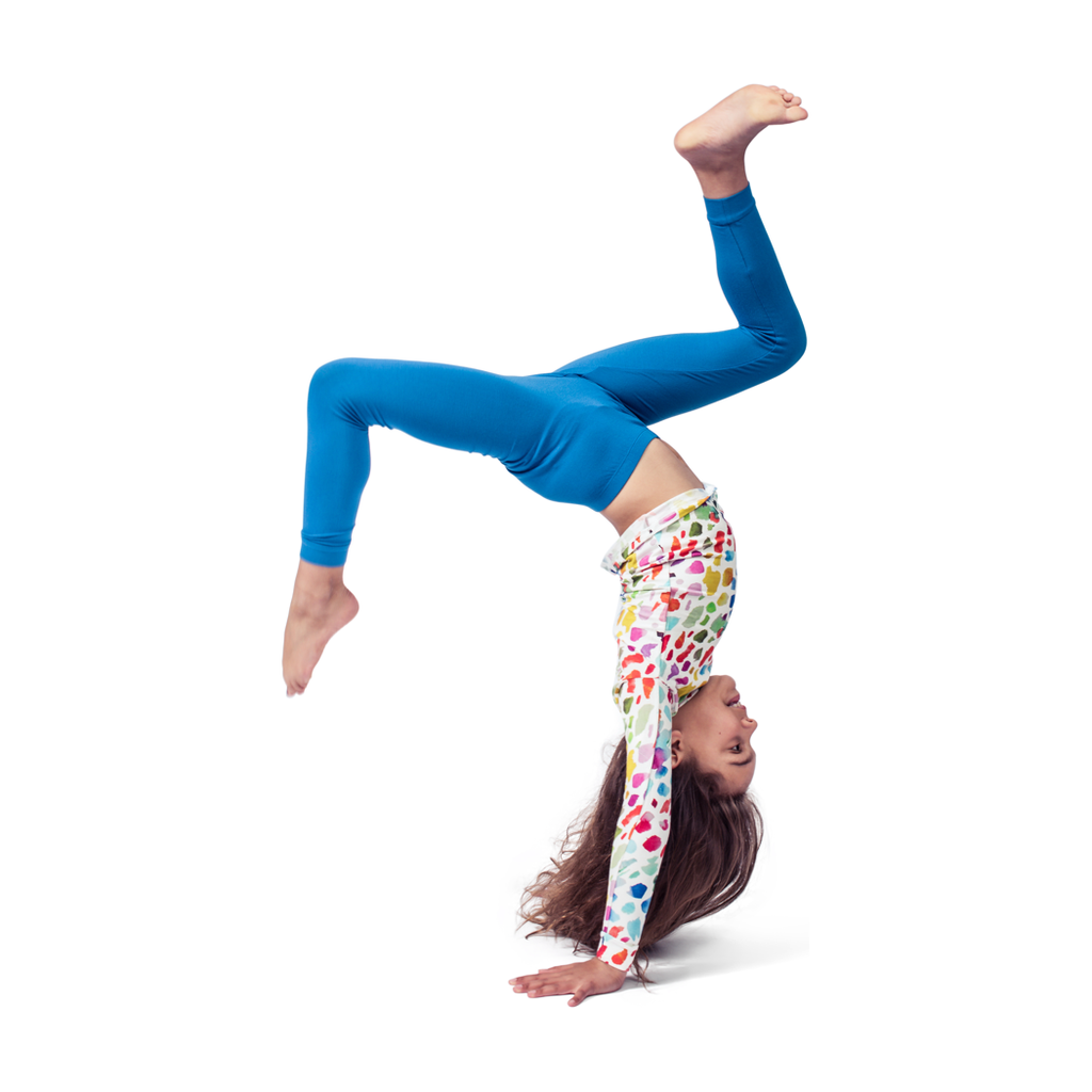 Girl wearing Nautical Kids Bamboo PJs in blue, side view