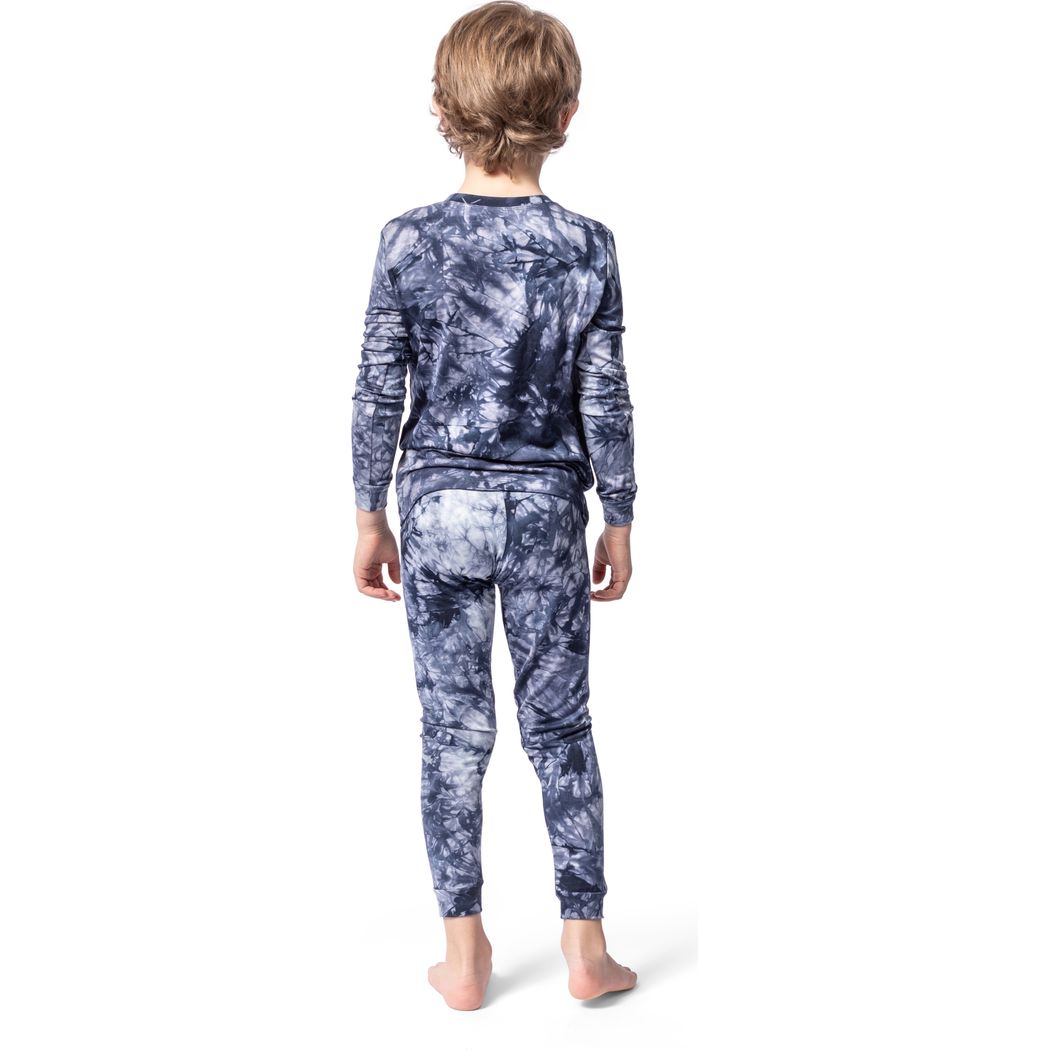 Boy wearing Navy Tie Dye Kids Bamboo PJs, back view