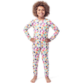 Girl wearing Pineapple Kids Bamboo PJs in multicolor, front view