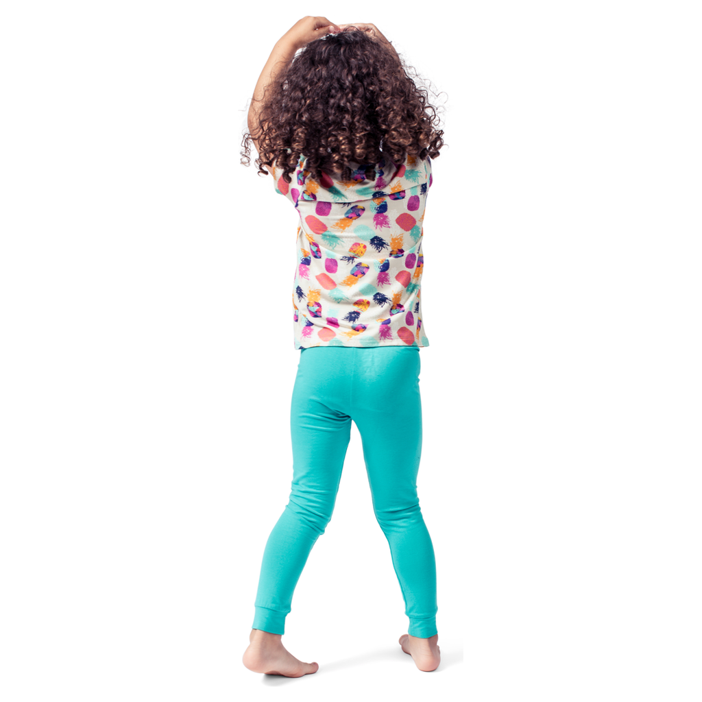 Girl wearing Pineapple Kids T-Shirt in multicolor, back view