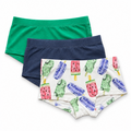 Popsicle Girls Underwear 3-pack: green, navy and popsicle print boyshorts, laid flat