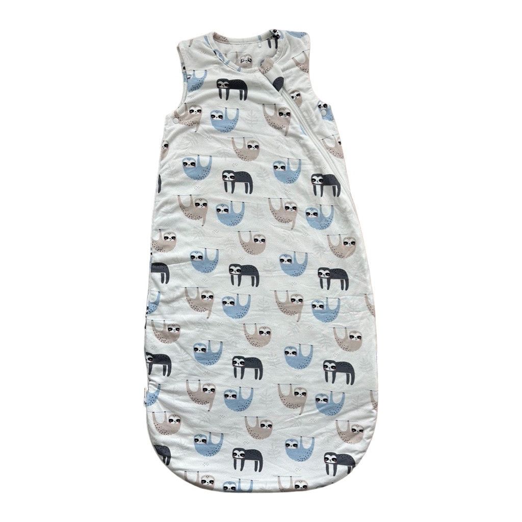 Sloth Bamboo Sleepsack in neutral tones laid flat on a white background