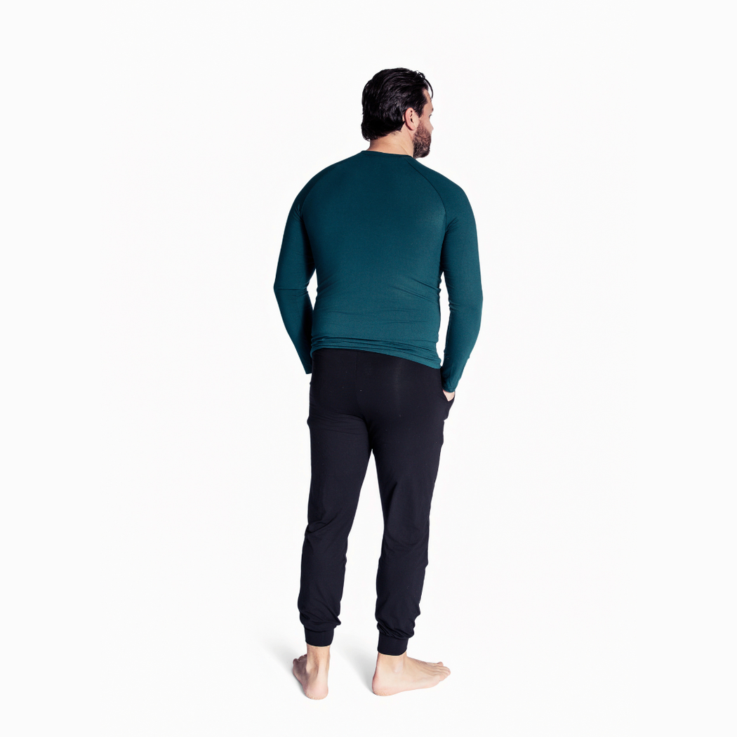 Man wearing Spruce Men's Lounge Set in green, back view