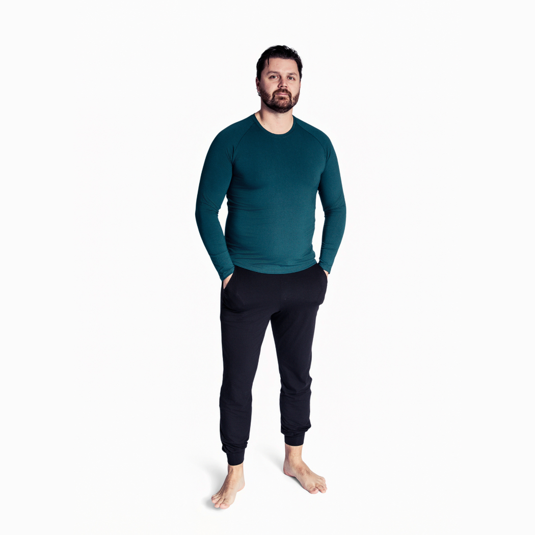 Man wearing Spruce Men's Lounge Set in green, front view