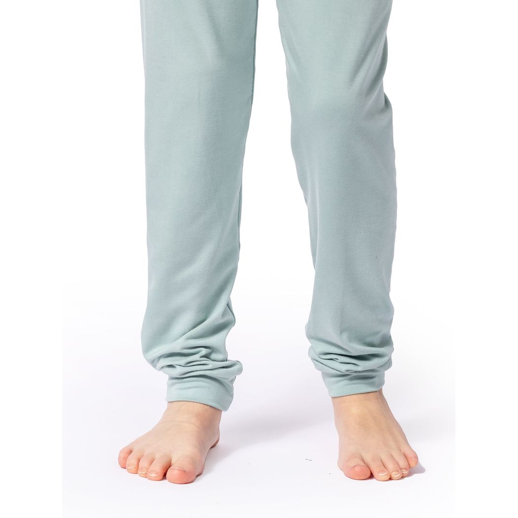 Close-up detail of child wearing Summer Breeze Mint Kids Bamboo PJs