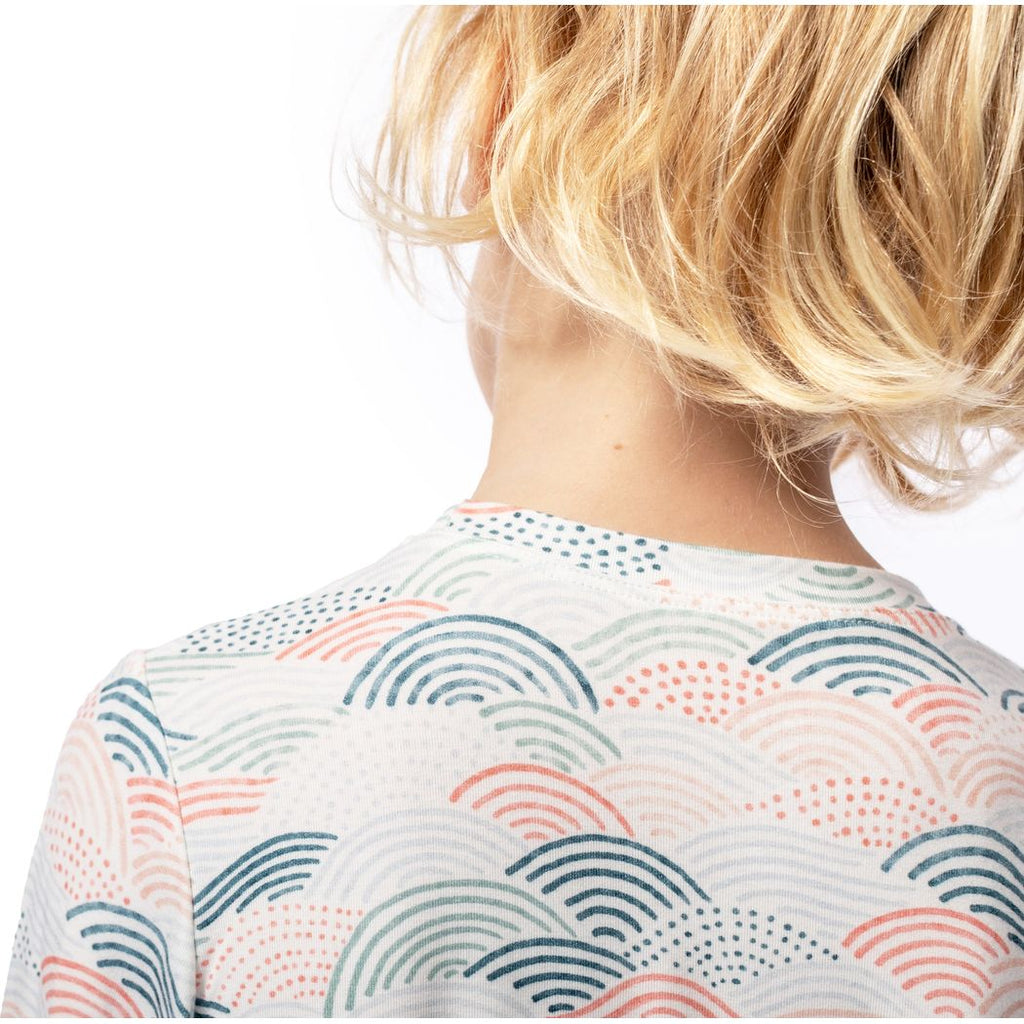 Close-up detail of boy wearing Summer Breeze Mint Kids Bamboo PJs