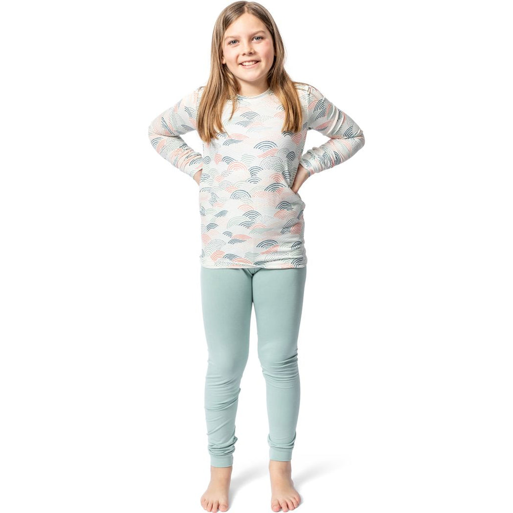Girl wearing Summer Breeze Mint Kids Bamboo PJs, front view