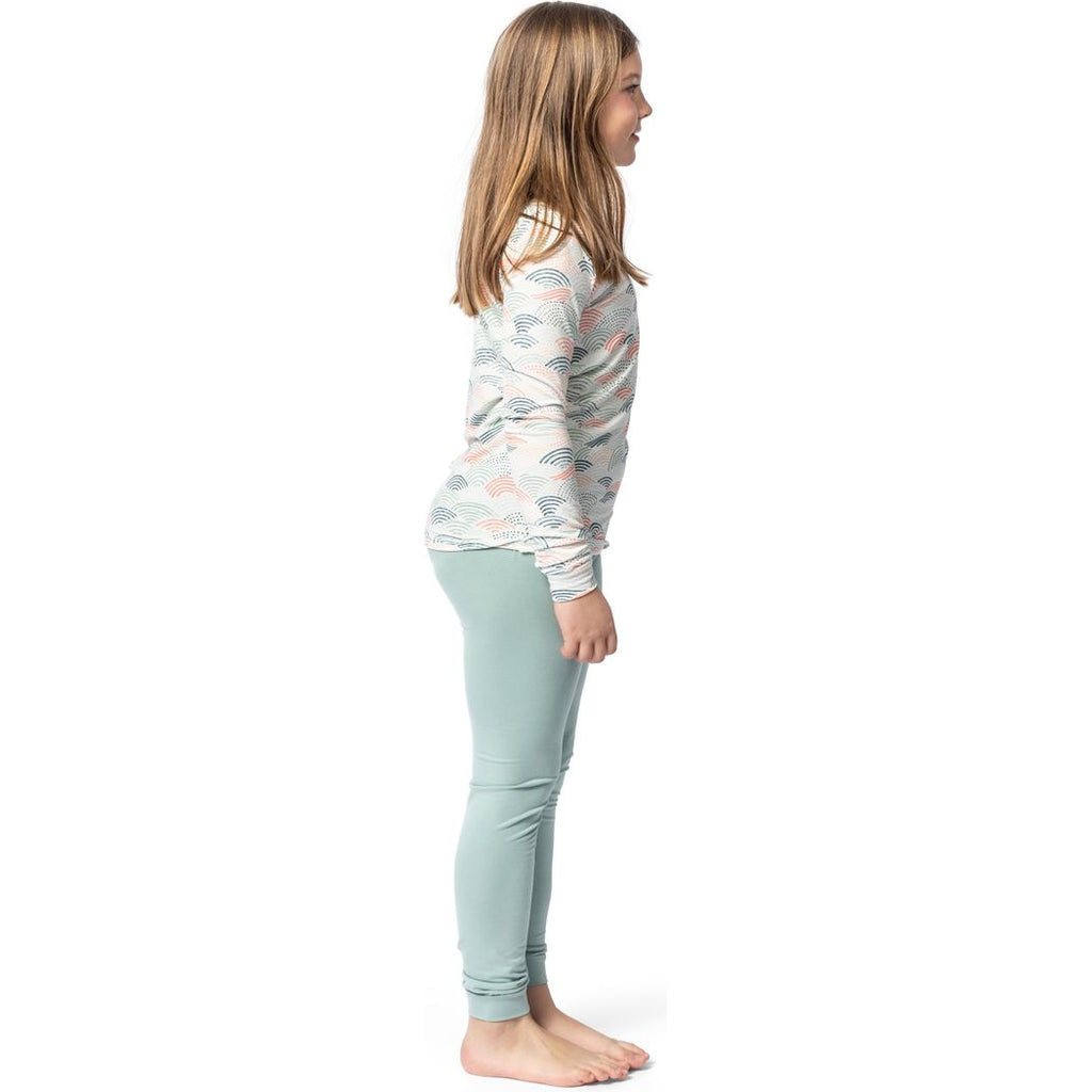 Girl wearing Summer Breeze Mint Kids Bamboo PJs, side view