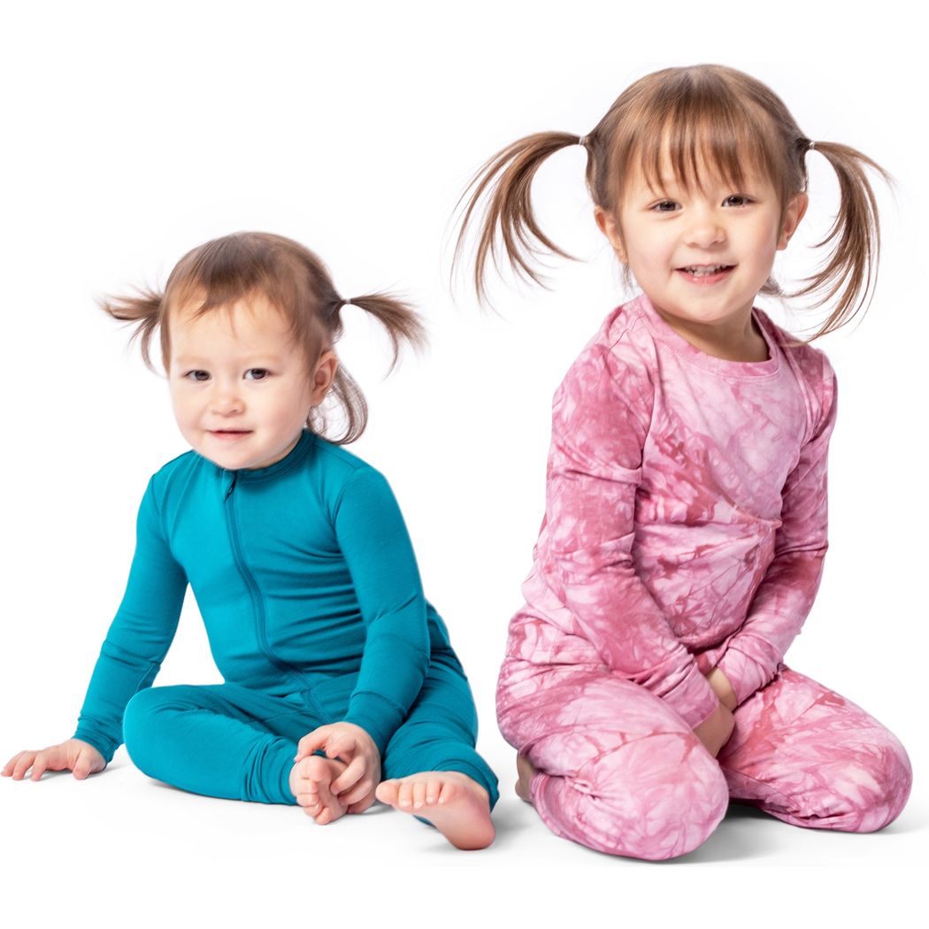 Kids wearing Tahiti Bamboo Zip Sleeper in blue together