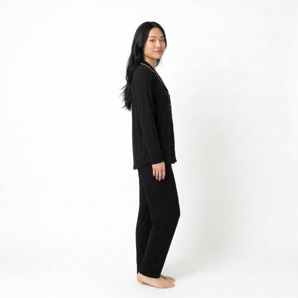 Black Women's Button-Down Lounge Set