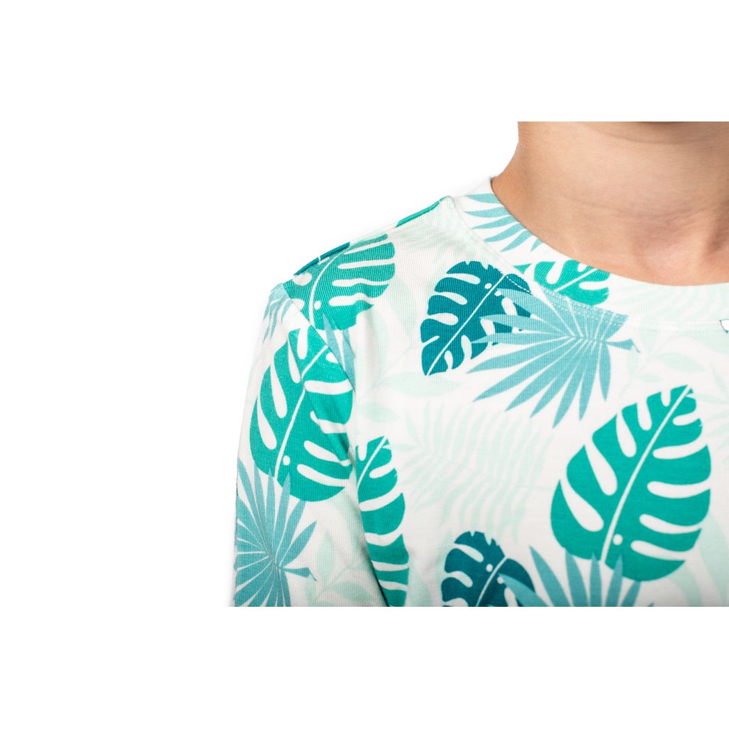Close-up detail of child wearing Tropicana Kids Bamboo PJs in mint