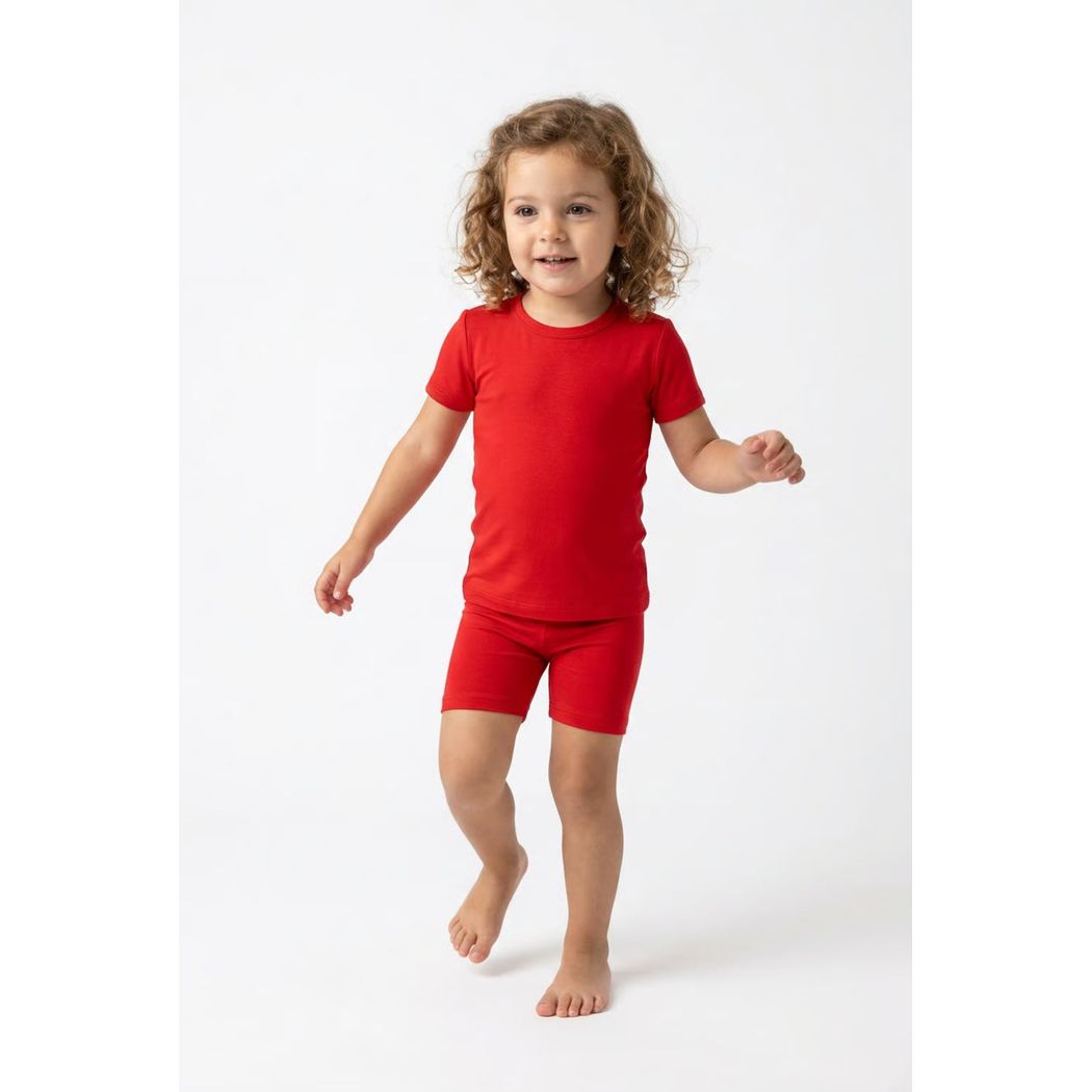 Red Kids Bamboo Shorties PJ Set
