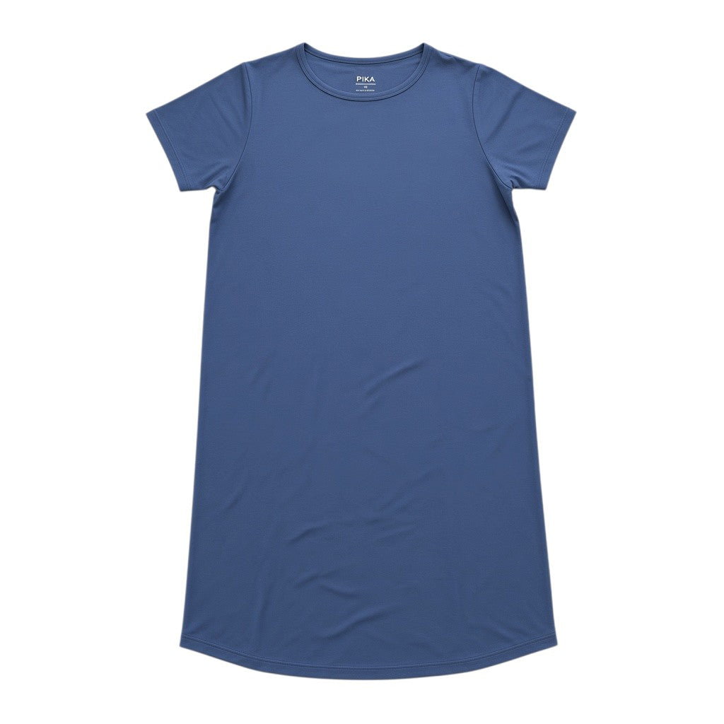 Vintage Indigo Kids Snuggle Dress in blue laid flat on a white background